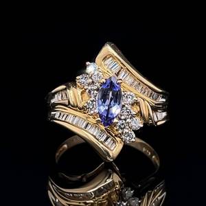 lot 51 image: Impressive Style 0.75ctw Marquise Tanzanite & Diamond Channel Cocktail Estate Ring in 14k Yellow Gold $2500 Retail