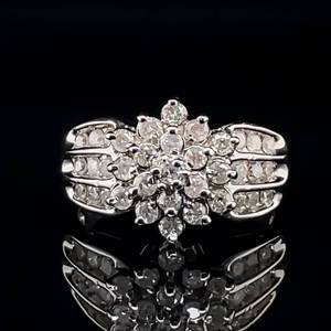 lot 65 image: Glitzy 1.00 Carat Diamond Floral Cluster Channel Cocktail Estate Ring in White Gold $1650 Retail