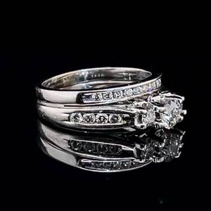 lot 66 image: Romantic Elegance 0.50ctw Diamond Engagement Ring & Wedding Band 2-Piece Bridal Set in 14k White Gold $1550 Retail