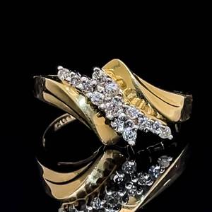 lot 105 image: Estate One-of-a-Kind Diamond Cluster Cocktail Chevron Wave Vintage Ring in 14k Yellow Gold