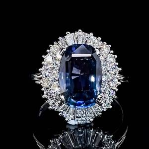 lot 6 image: Impressive Estate 13.91ctw Oval Cut Fine Quality Blue Sapphire & Diamond Cluster Cocktail Ballerina Ring in 18k White Gold $23,500 Retail VIDEO