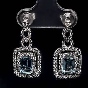 lot 21 image: NEW Art Deco 1.60 Carat Aquamarine & Diamond Dangle Earrings in 14k White Gold Standout Style $4,400 Retail VIDEO