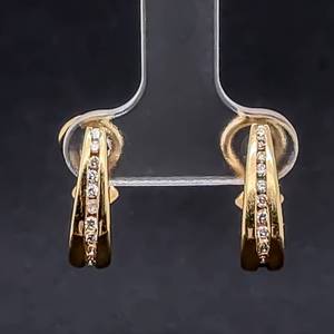 lot 83 image: Classic Trends Diamond Channel Set U-Shaped Oblong J-Hoops w Omega Backs in 14k Yellow Gold