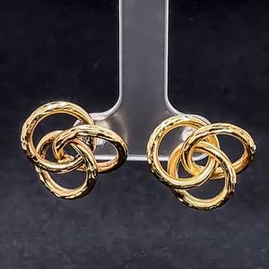 lot 84 image: Beautiful Triple Love Knot Eternity Circle Hammered Estate Earrings in 14k Yellow Gold