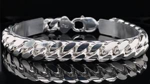 lot 37 image: Mens ITALIAN 10.1mm Beveled Curb Link Bracelet in 925 Sterling Silver High Shine Finish - 42.20 GRAMS