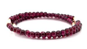 lot 89 image: Perfect for a Stacked Look Triple Layer Amethyst Beads, Pearls Bracelet w 14k Yellow Gold Balls