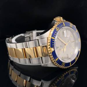 lot 11A image: Immaculate, Barely Worn Rolex 16613 Submariner Two-Tone 18k Gold Sapphire & Diamond Serti Slate Dial Watch Complete Set $19,500 Retail VIDEO