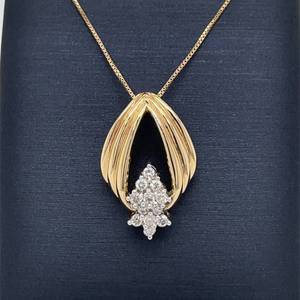 lot 53 image: Retro Glamor 0.36ctw Diamond Cluster Seashell Slide Pendant in 14k Yellow Gold $1275 Retail