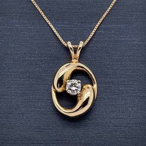 lot 99 image: Uniquely Modern 0.20ctw Diamond Solitaire Halo Oceanic Swirl Pendant in 14k Yellow Gold