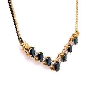 lot 33 image: Retro 1.37ctw Oval Blue Sapphire & Diamond Chevron Herringbone Necklace in 14k Yellow Gold