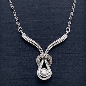 lot 64 image: Glamorous 0.35ctw Diamond Solitaire Love Knot Chevron Necklace in 14k White Gold Estate $1850 Retail