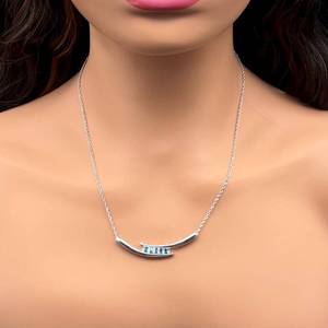 lot 18 image: Stunning 0.66ctw Fancy Blue & White Diamond Princess Double Row Chevron Necklace in 14k White Gold