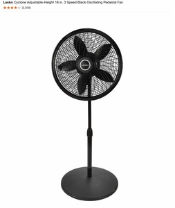 Lasko Cyclone Adjustable-Height 18 in. 3 Speed Black Oscillating Pedestal Fan. See Pictures