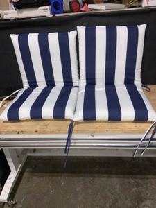 Unbranded 20 in. x 37 in. x 3 in. Navy Cabana Stripe Outdoor Mid-back Dining Chair Cushion (2 Pack). See Pictures