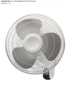 (2) Hampton Bay 16 in. Indoor Wall Mount Fan with Remote. See Pictures
