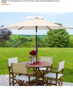 Sonkuki 7.5 ft. Patio Market Crank and Tilt Umbrellas, Table Umbrellas,UV-Resistant Canopy in Beige. See Pictures