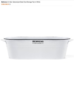 (2) Behrens 2.5 Gal. Galvanized Steel Oval Storage Tub in White. See Pictures