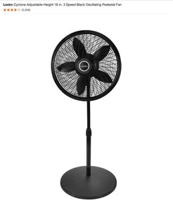 Lasko Cyclone Adjustable-Height 18 in. 3 Speed Black Oscillating Pedestal Fan. See Pictures