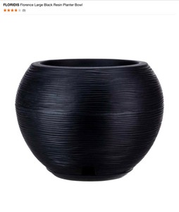Hanover 27 in. White Resin Beadboard Deck Rail Planter &  FLORIDIS Florence Large Black Resin Planter Bowls. See Pictures