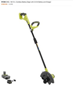 RYOBI ONE 18V 9 in. Cordless Battery Edger with 2.0 Ah Battery and Charger. See Pictures