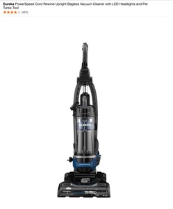 Eureka PowerSpeed Cord Rewind Upright Bagless Vacuum Cleaner with LED Headlights and Pet Turbo Tool. See Pictures