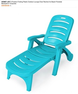 ONEY JOY 5-Position Folding Plastic Outdoor Lounge Chair Recliner for Beach Poolside Backyard in Turquoise. See Pictures
