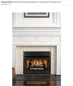 Pleasant Hearth Universal Circulating Zero Clearance 36 in. Ventless Dual Fuel Fireplace Insert. See Pictures