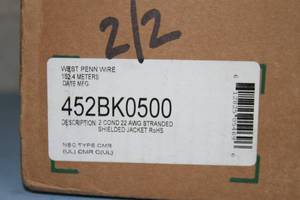 lot 62 image: West Penn 452BK0500 Reel  Spool  Box of 500 22AWG 2-Conductor Stranded Shielded Pro Audio Cable - NEW