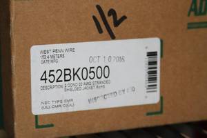 lot 109 image: West Penn 452BK0500 Reel  Spool  Box of 500 22AWG 2-Conductor Stranded Shielded Pro Audio Cable - NEW