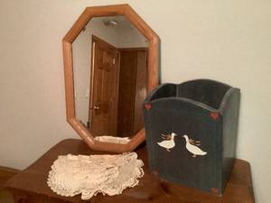 Mirror, Wooden Planter & Doilies