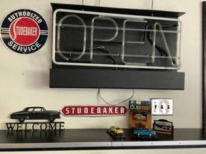 OPEN Neon sign and Studebaker Dcor