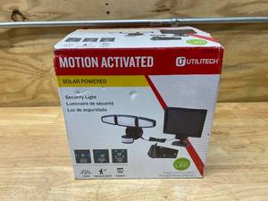 lot 81 image: UTILITECH 220-Degree 1200-Lumen Bronze Solar LED Outdoor Motion-Activated Flood Light with Timer