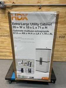 lot 82 image: HDX Plastic Freestanding Garage Cabinet in Gray (35 in. W x 71 in. H x 18 in. D)