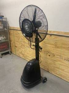lot 58 image: BARTON Misting Fan Metal 26 Oscillating Mist Fan Cooling Warehouse Adjustable Speed Water Tank w Wheels