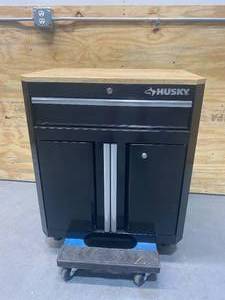 lot 65 image: HUSKY 24-Gauge Steel 1-Drawer 2-Door Garage Base Cabinet in Black (28 in. W x 33 in. H x 18 in. D