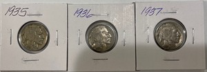 Three Buffalo Nickels - 1935, 1936, & 1937