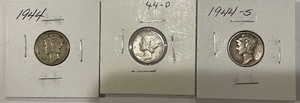 1944 Mercury Dimes - P, D, & S