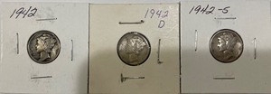 1942 Mercury Dimes - P, D, & S
