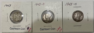 1943 Mercury Dimes - P, D, & S