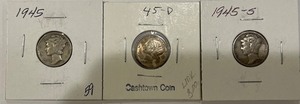 1945 Mercury Dimes - P, D, & S