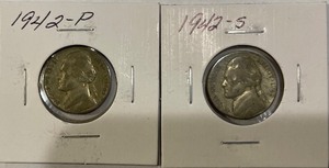 Two Silver War Nickels - 1942 P & S