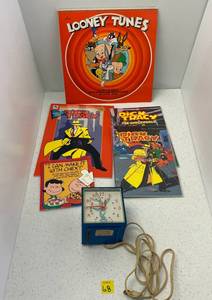 Group Including Dick Tracy Comics, Looney Tunes And Vintage Seth Thomas Brand Bugs Bunny Alarm Clock