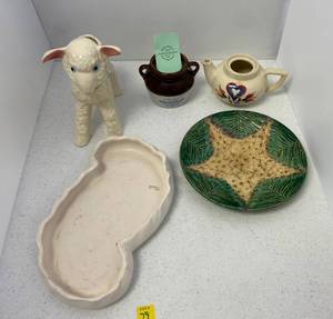 Group Of High End Pottery Including Haeger, Red Wing And 19th Century American Griffin, Smith And Hill Etruscan 9  Majolica  Cauliflower  Plate