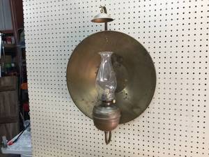 lot 72 image: Antique Brass Wall Hanging Oil Lamp