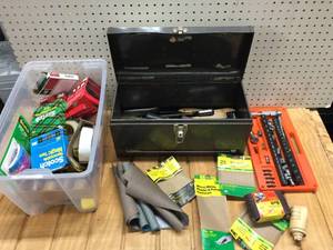 lot 109 image: Toolbox - Tools - Tape - Sand Paper