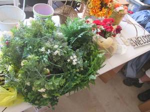 Faux flowers, plastic greens, baske...