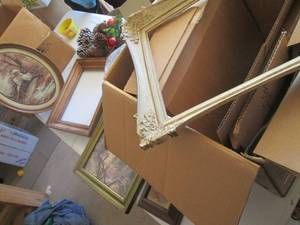 Box of picture frames and large pin...