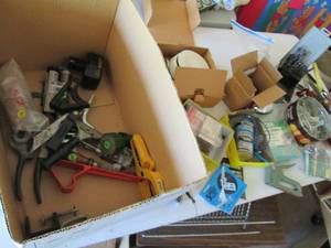 Misc garage lot with tools, bracket...
