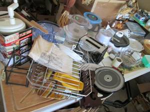 Contents of table including toaster...