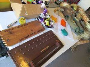 Decor, scarecrows, wooden Whiskey f...